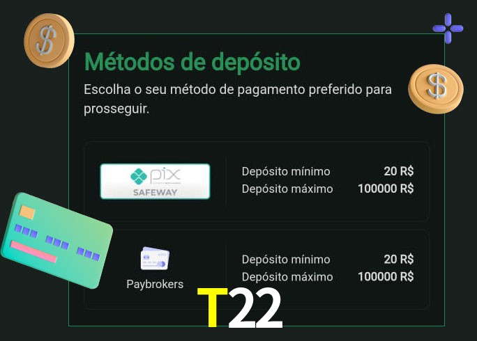 O cassino T22 oferece uma grande variedade de métodos de pagamento